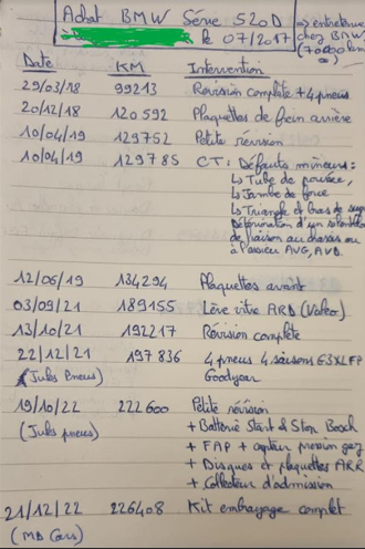Carnet d'entretien partie 1