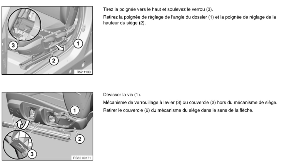 Procédure retrait cache siège F20